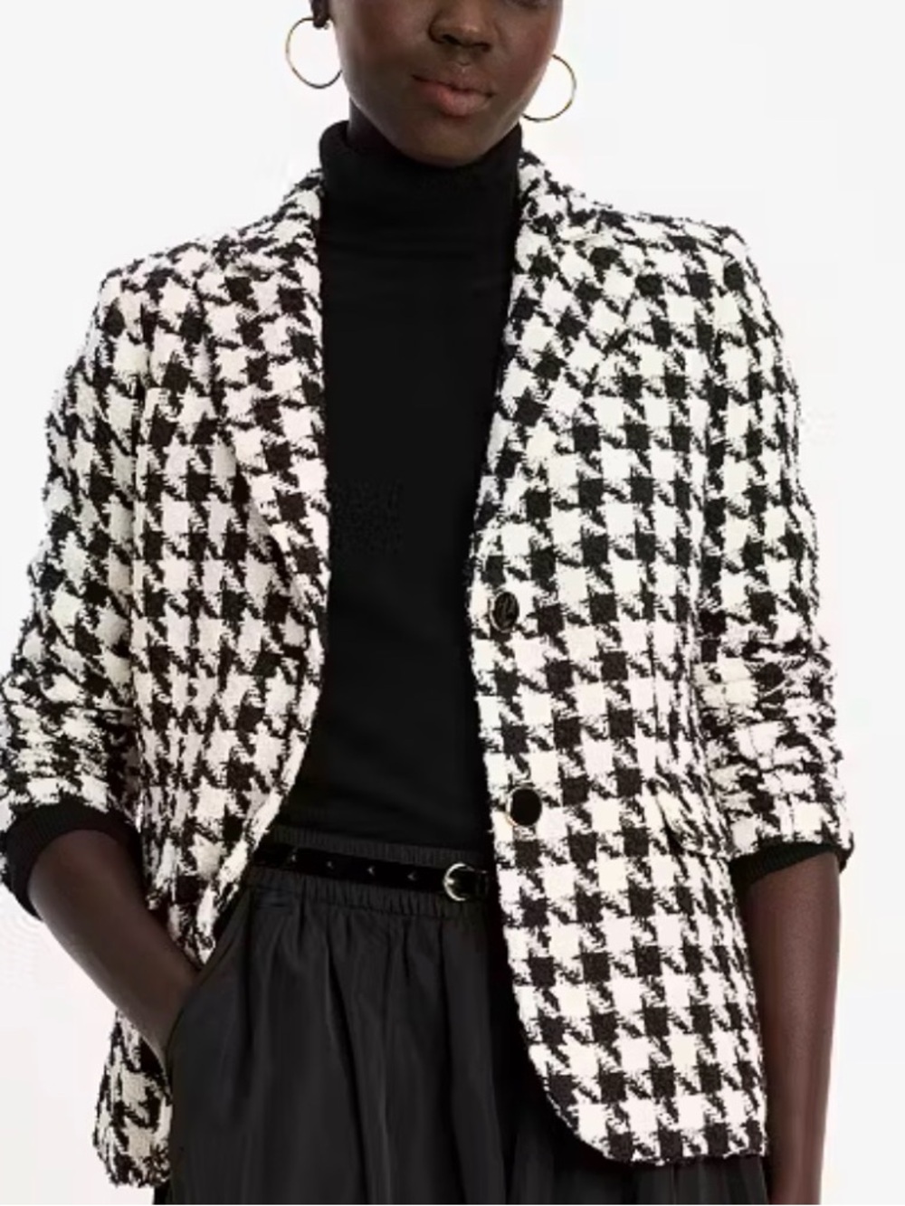 kate spade Black & White Houndstooth Tweed Blazer Jacket - Picture 2 of 5